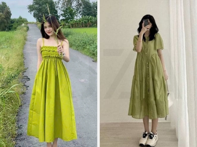 Bí Quyết Phối Màu Xanh Bơ: Xu Hướng Thời Trang Độc Đáo 8 Váy hai dây - Váy sơ mi màu xanh bơ