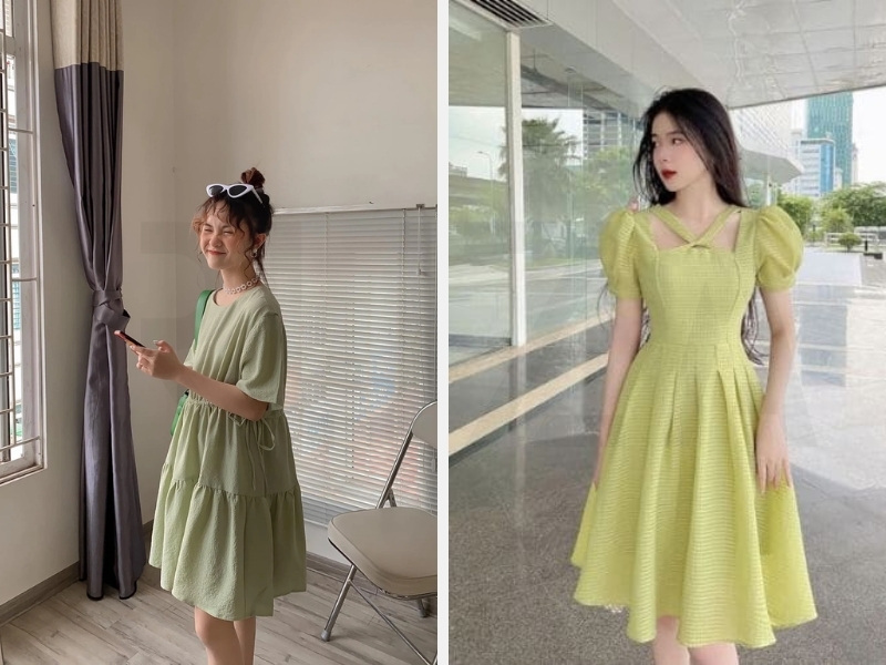 Bí Quyết Phối Màu Xanh Bơ: Xu Hướng Thời Trang Độc Đáo 10 Váy babydoll - đầm cổ V