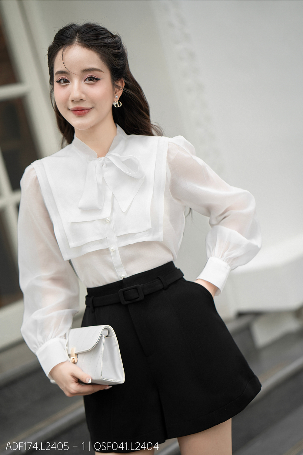 Áo sơ mi tay dài kiểu ADF174 trắng p1