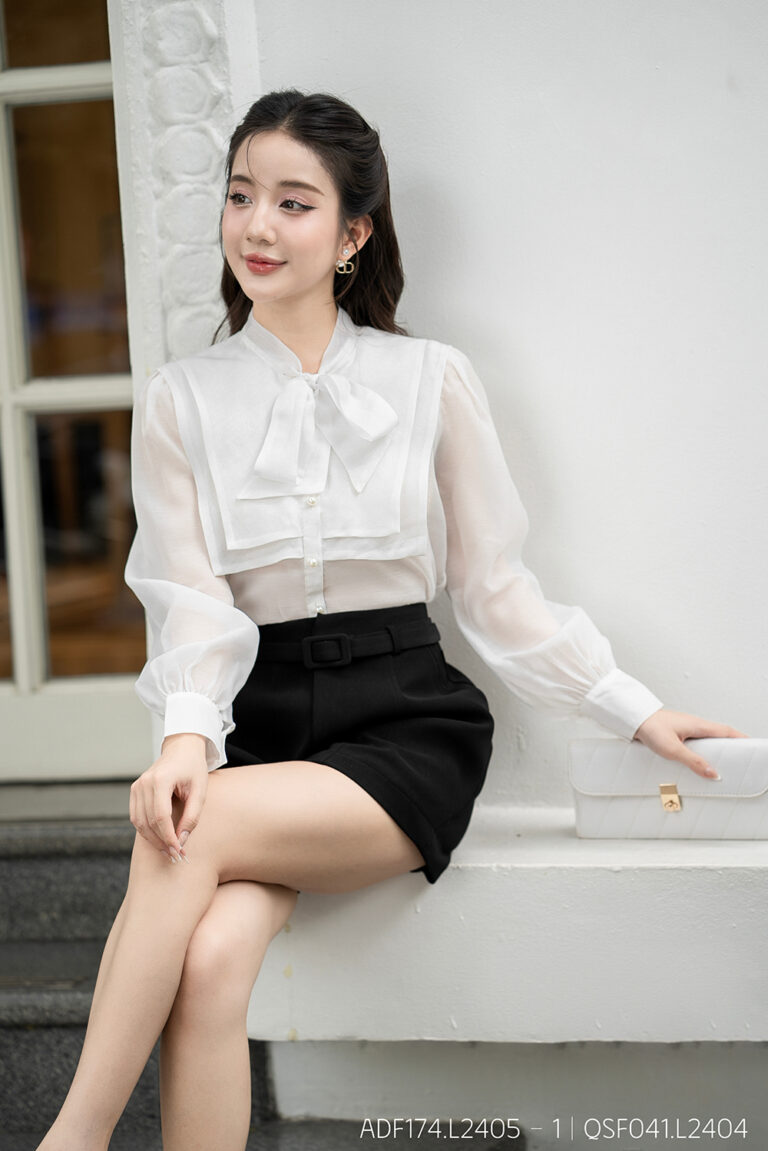 Áo sơ mi tay dài kiểu ADF174 trắng p3