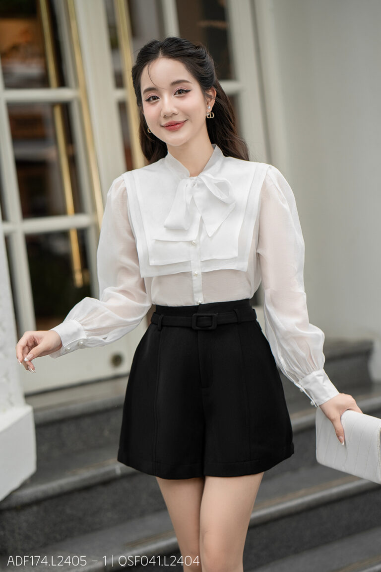 Áo sơ mi tay dài kiểu ADF174 trắng p4
