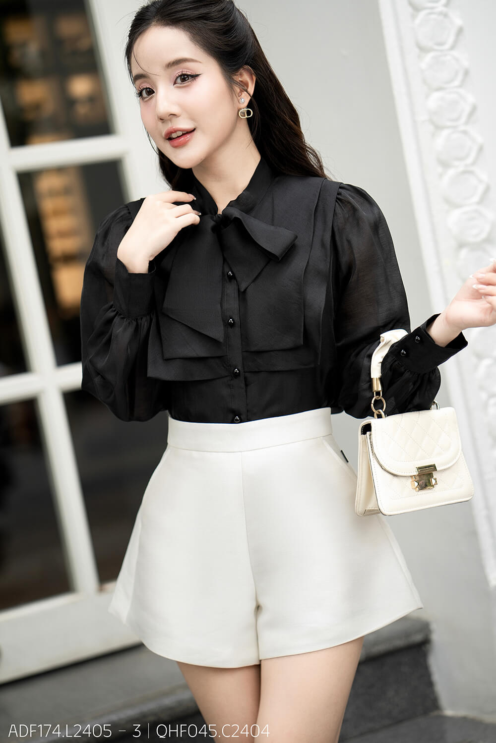 Áo sơ mi tay dài kiểu ADF174 đen p1