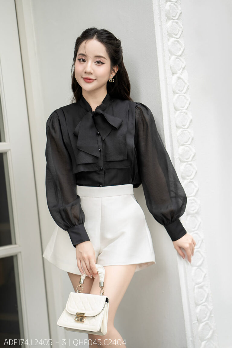 Áo sơ mi tay dài kiểu ADF174 đen p2