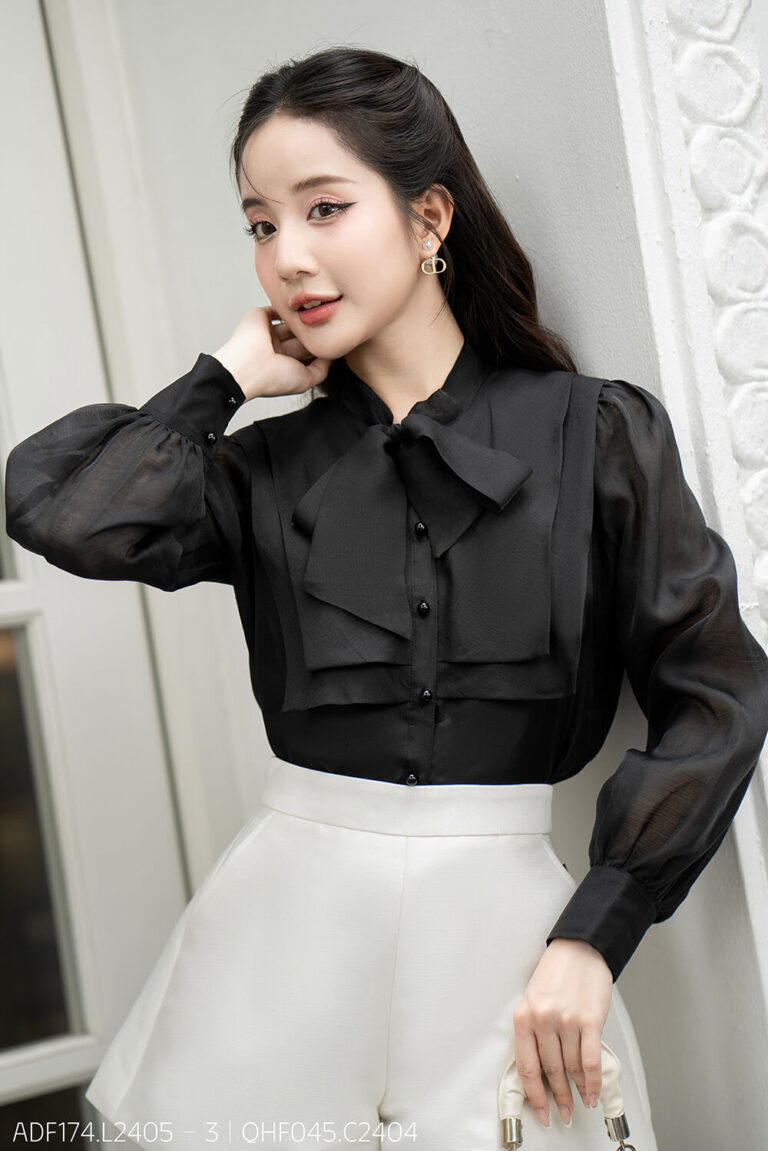 Áo sơ mi tay dài kiểu ADF174 đen p4