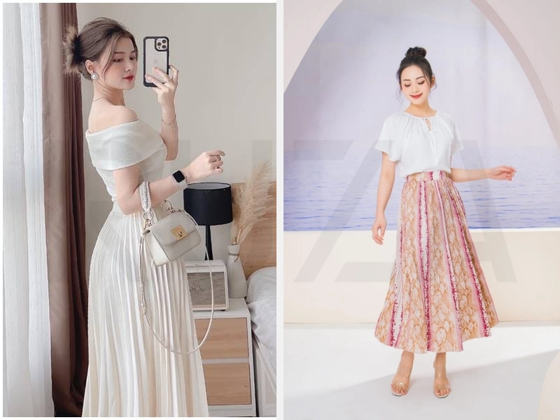 Cách Kết Hợp Chân Váy Maxi Đẹp Cho Mùa Hè 2024 5 Phối áo trễ vai - áo blouse