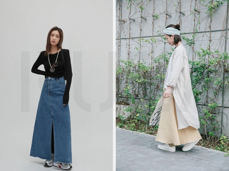 Cách Kết Hợp Chân Váy Maxi Đẹp Cho Mùa Hè 2024 7 Áo thun ôm - áo sơ mi dáng dài