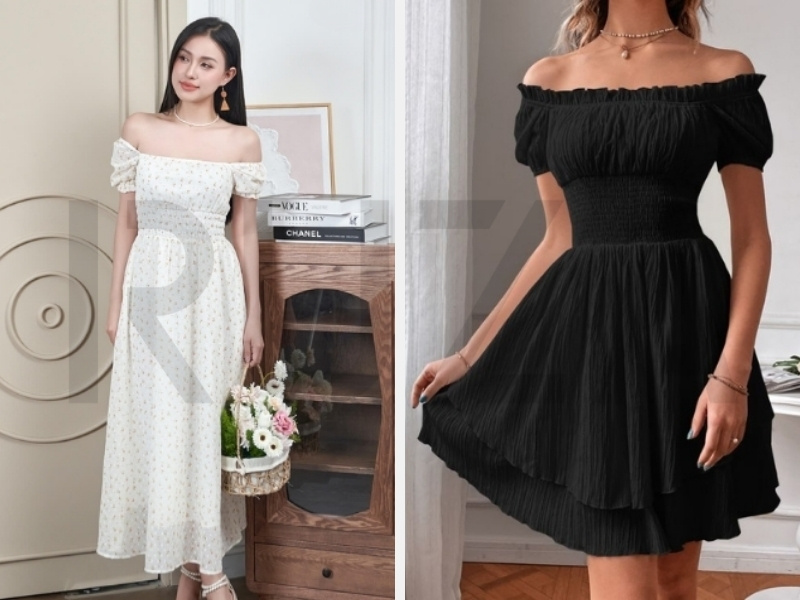 Tổng Hợp 9+ Mẫu Đầm Trễ Vai Thời Trang Ấn Tượng 3 Đầm trễ vai maxi và dáng chữ A