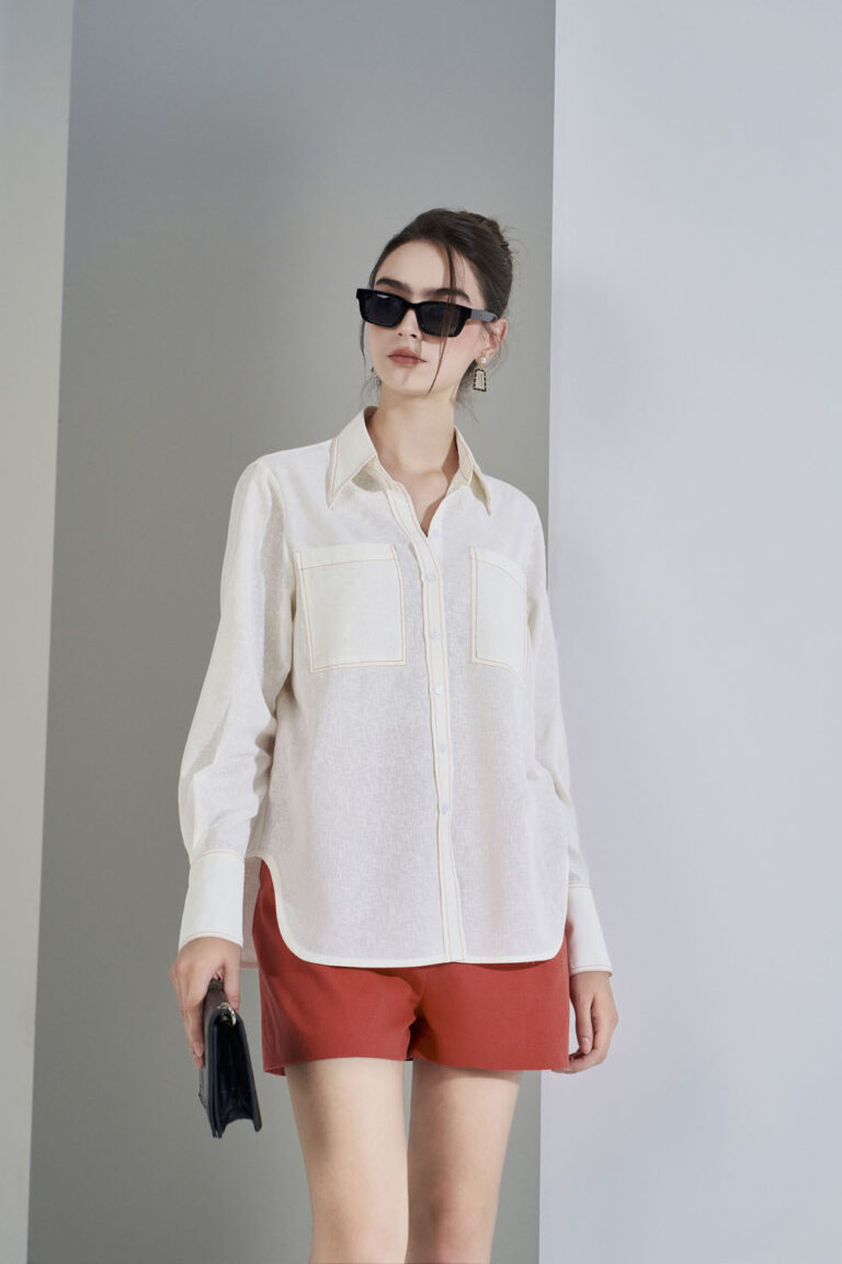 Áo sơ mi tay dài basic kem ADB185 pc4