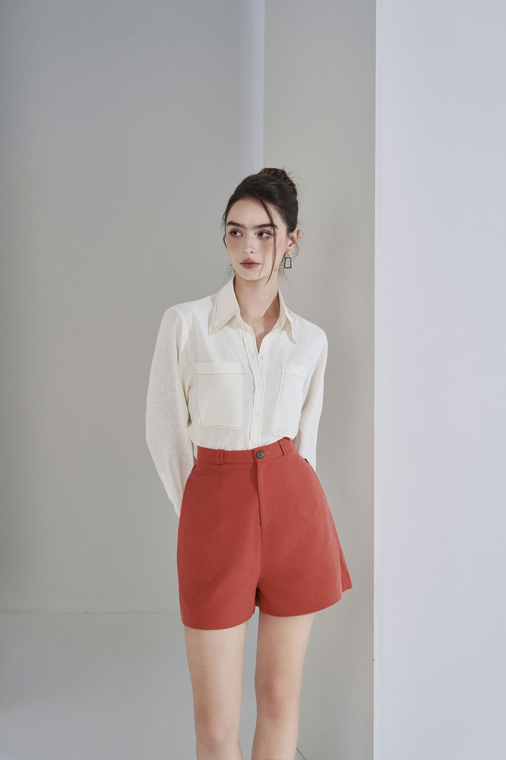Áo sơ mi tay dài basic kem ADB185 pc1