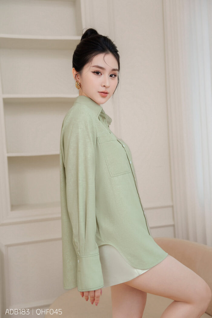 Áo sơ mi tay dài basic ADB185 xanh pc3