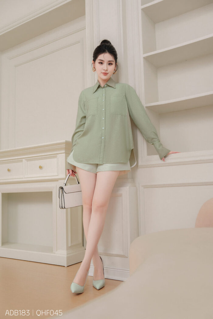 Áo sơ mi tay dài basic ADB185 xanh pc5
