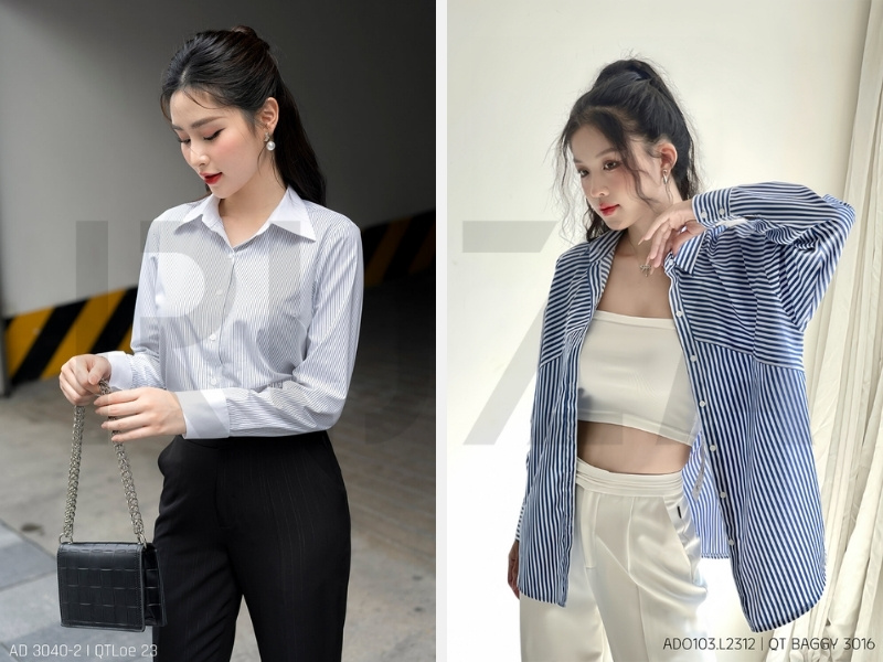 25+ Kiểu Áo Sơ Mi Khoác Ngoài Nữ Xu Hướng Mới, Siêu Đẹp 3 Áo sơ mi khoác ngoài tay dài - phom rộng