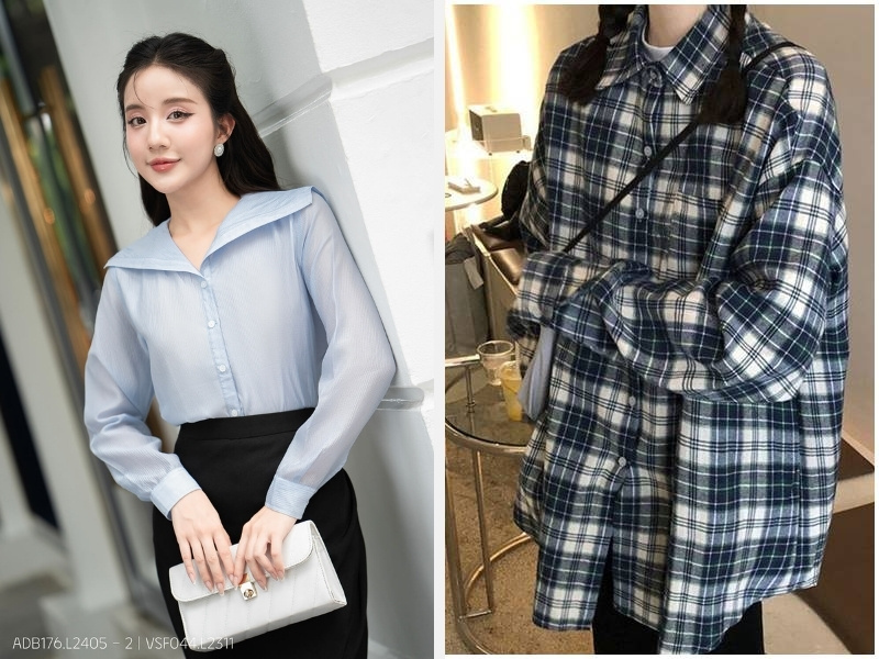 25+ Kiểu Áo Sơ Mi Khoác Ngoài Nữ Xu Hướng Mới, Siêu Đẹp 4 Áo khoác sơ mi nữ dáng dài - caro form rộng