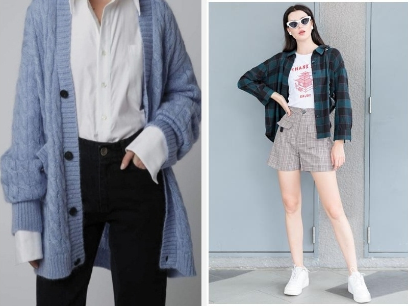 25+ Kiểu Áo Sơ Mi Khoác Ngoài Nữ Xu Hướng Mới, Siêu Đẹp 8 Áo khoác sơ mi nữ phong cách công sở hoặc quần short