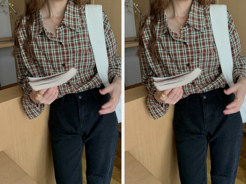Áo sơ mi nữ kẻ caro form rộng