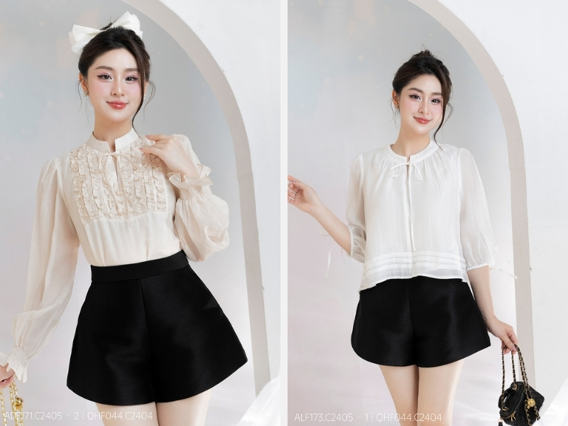 Áo sơ mi nữ cổ Đức - áo sơ mi cổ trụ