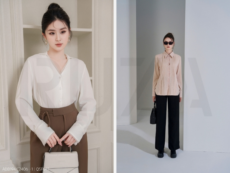 Áo nâu và quần màu xám va quần đen