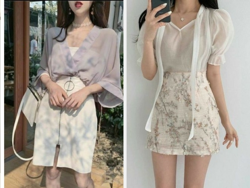 Những Cách Phối Đồ Với Áo Sơ Mi Mỏng Nữ Cực Đẹp 4 Phối với chân váy jean và đầm đuôi cá