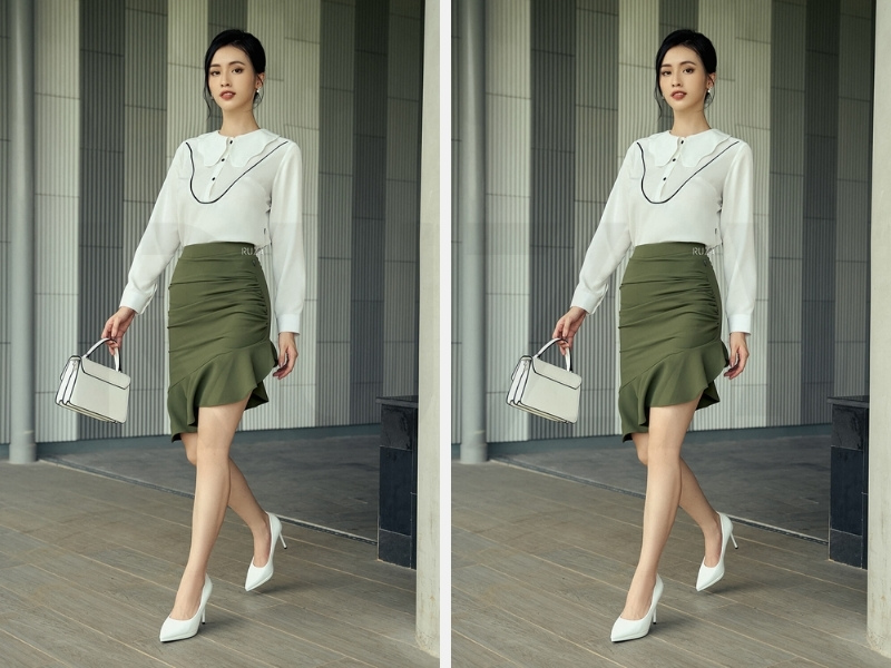 Chân Váy Đuôi Cá Phối Với Áo Gì? 10+ Gợi Ý Mix Đồ Thời Trang 3 hân váy đuôi cá kết hợp với áo sơ mi