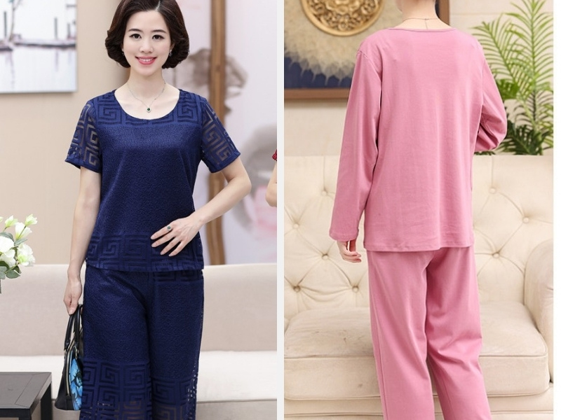 Đồ bộ mặc nhà bằng chất liệu gấm hoặc thun lụa