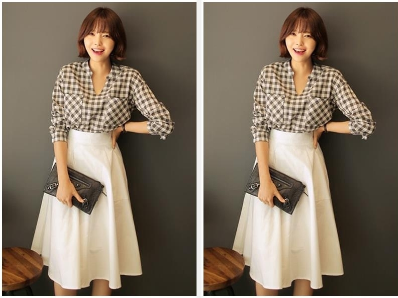 Phối Đồ Với Áo Sơ Mi Kẻ Caro Nữ: Bí Quyết Thời Trang 7 Mix áo sơ mi kẻ caro cùng chân váy xòe