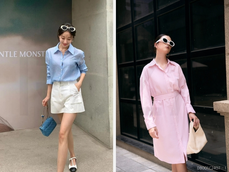 Áo blouse kết hợp với quần lửng hoặc đầm midi
