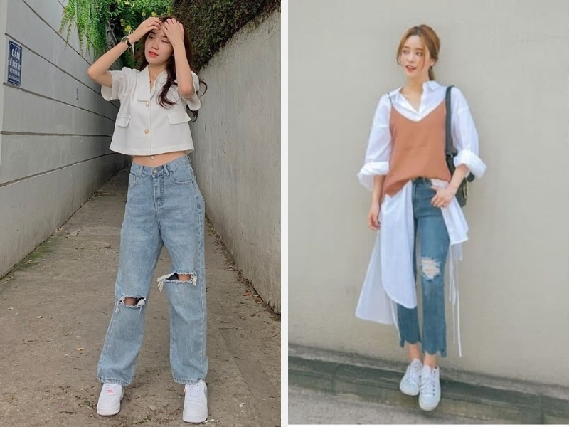 Áo croptop kết hợp quần jeans