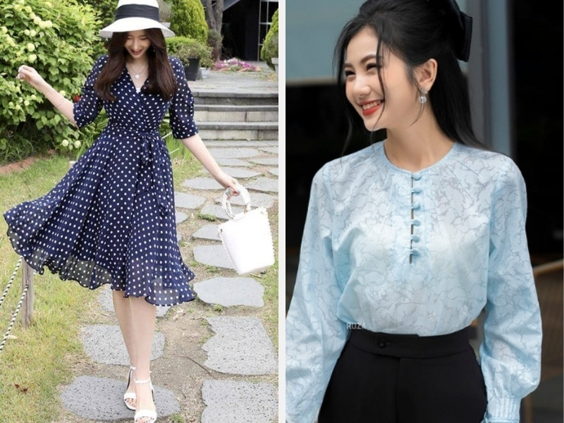 Đầm xòe chấm bi hoặc áp voan
