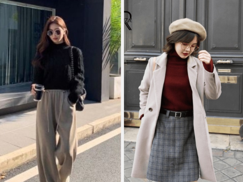 Áo len cổ lọ mix cùng quần dài