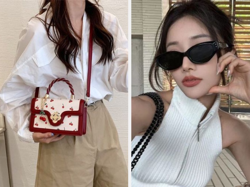 Túi tote hoặc túi đeo chéo hoặc kính râm