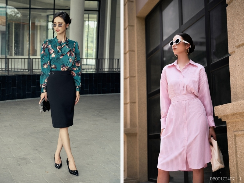 Gợi Ý Mặc Đẹp Cả Tuần - Mix & Match Trang Phục Phong Cách 4 Áo sơ mi họa tiết và chân váy bút chì hoặc đầm midi