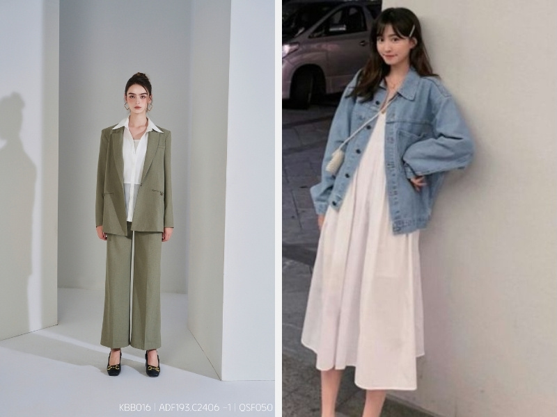 Gợi Ý Mặc Đẹp Cả Tuần - Mix & Match Trang Phục Phong Cách 5 Quần culottes và áo blazer hoặc áo khoác jean với chân váy dài