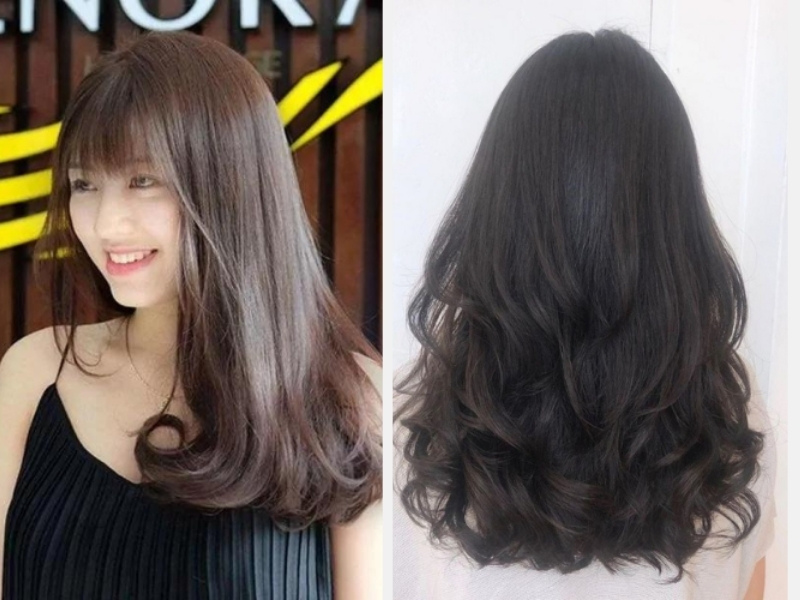Top Kiểu Tóc Xoăn Đuôi Nhẹ Đẹp Nhất Cho Phong Cách Trẻ Trung 4 Tóc xoăn đuôi nhẹ kết hợp mái thưa - Tóc bob xoăn đuôi nhẹ