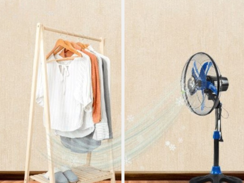Mẹo Giặt Quần Áo Mùa Mưa: Cách Nhanh Khô và Khử Mùi Hiệu Quả 8 Dùng quạt hoặc máy thổi khí để hỗ trợ hong khô