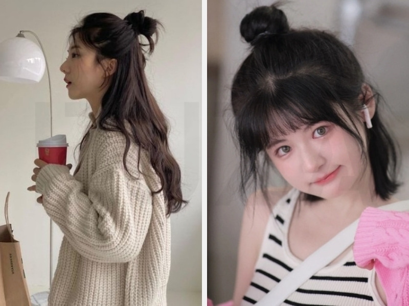 Hướng Dẫn Cách Buộc Tóc Củ Tỏi Đẹp Đơn Giản Cho Mọi Phong Cách 3 Kểu củ tỏi nửa đầu - búi tóc củ tỏi cho tóc ngắn