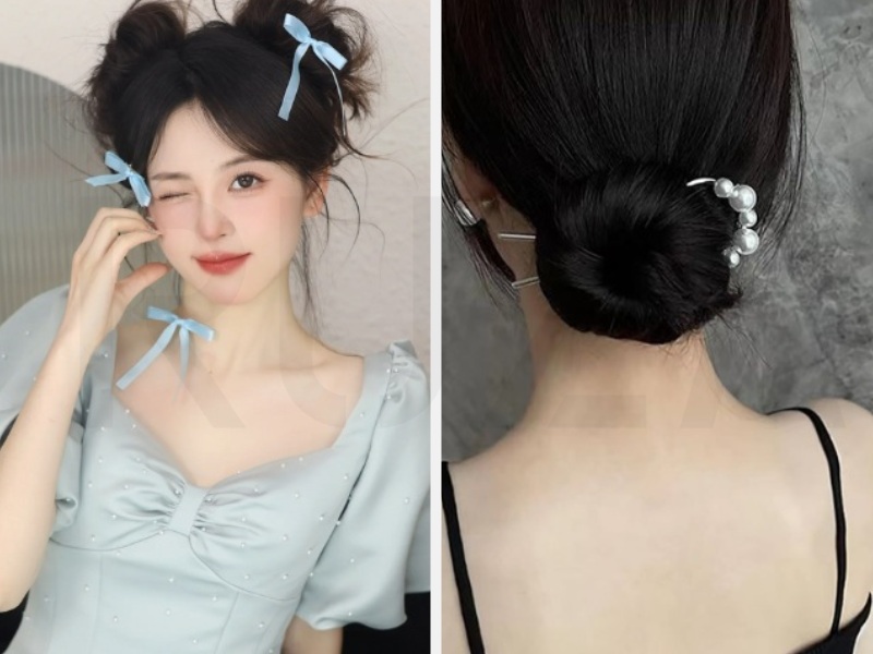 Hướng Dẫn Cách Buộc Tóc Củ Tỏi Đẹp Đơn Giản Cho Mọi Phong Cách 10 Sử dụng trâm cài