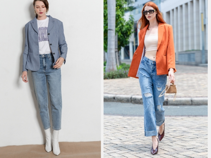 Mix áo vest với quần baggy jean hoặc quần jean nữ rách