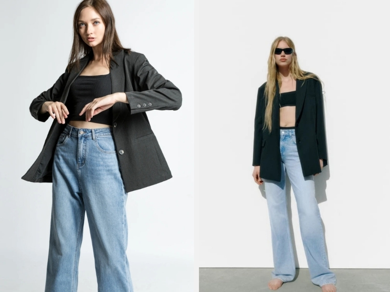 Mix cùng áo croptop hoặc áo bra