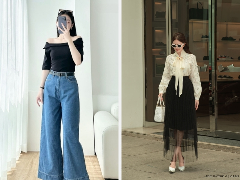 Đi HongKong Nên Mặc Gì? Gợi Ý Trang Phục Du Lịch Phù Hợp Theo Mùa 5 Áo trễ vai phối cùng quần jeans dài