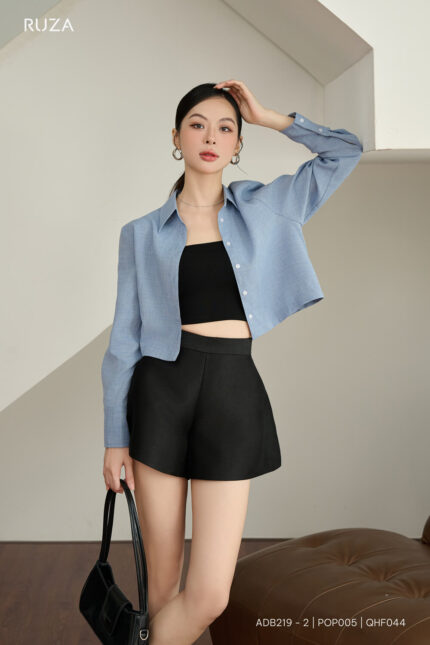 Áo sơ mi tay dài basic ANB219 xanh pc1
