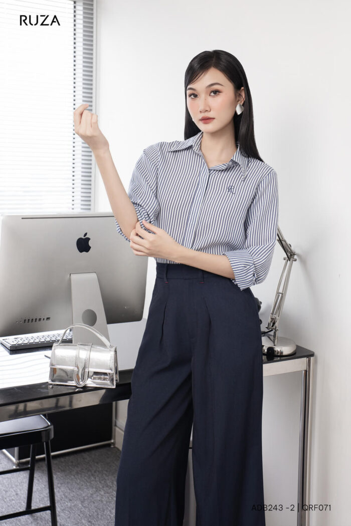Áo sơ mi tay dài basic ADB243 sọc xanh pc4