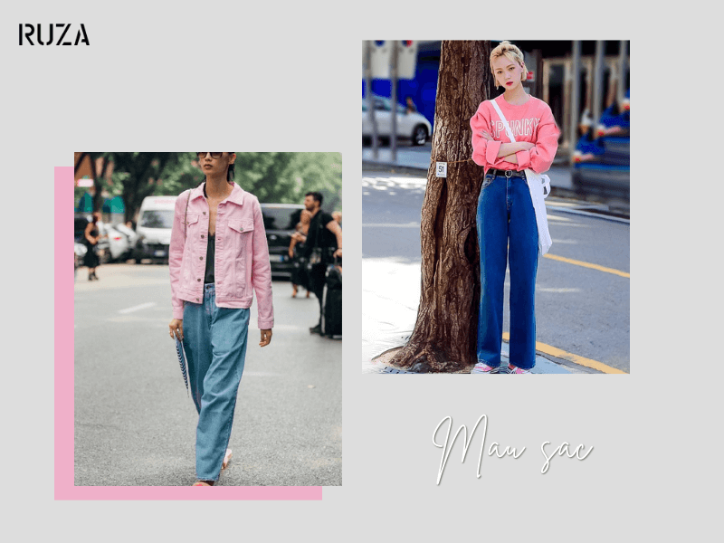 Kết hợp màu hồng pastel với xanh denim